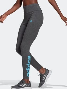 EUC Adidas Blue Logo Leggings Running Yoga Joggers